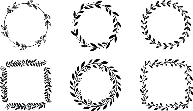 hand drawn leafy wreath borders and frames suitable for minimalist design stationery greeting cards and branding