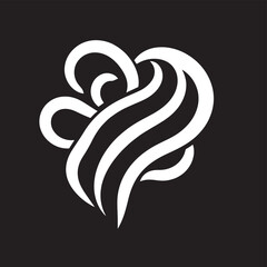 Fototapeta premium Abstract white heart shape with flowing lines design on a solid black background