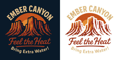 Obraz premium Ember canyon desert adventure emblem with sun setting