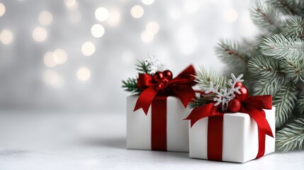 Obraz premium A Christmas tree stands with colorful decorations and wrapped gifts beneath it in a bright room during the holiday season