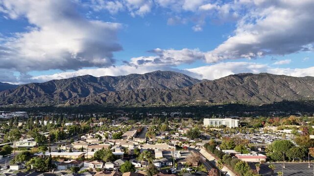 Aerial footage of the majestic San Gabriel Mountains in Duarte California USA