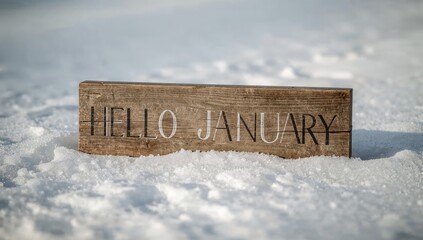 Hello January Wooden Sign in Winter Setting © Rafal Woo