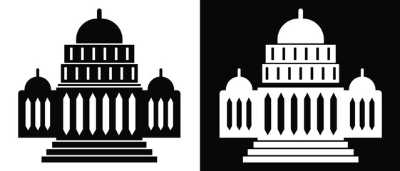 Library museum column or bank in silhouette design. Government building public institution icons. Silhouette symbol on white and black space. Vector illustration.