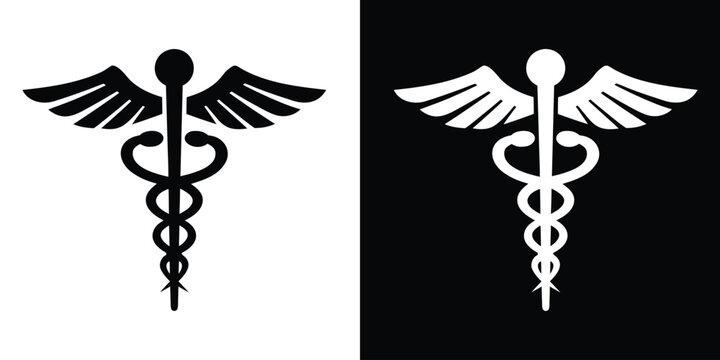 Caduceus silhouette, Medical caduceus icon vector, Caduceus medical symbol