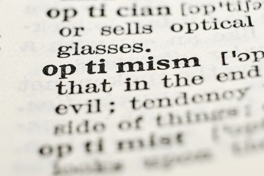 Optimism definition in dictionary, macro close-up