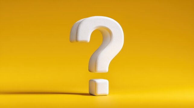 White 3D question mark symbol floating on yellow background.
