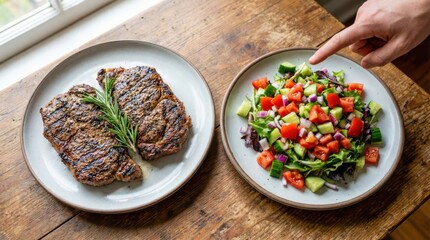 vegetarian chooses salad instead of fried meat