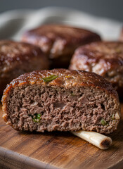 Tteokgalbi &ndash; Traditional Korean Grilled Beef Patty on Dark Background