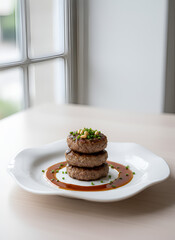 Tteokgalbi &ndash; Traditional Korean Grilled Beef Patty on Dark Background