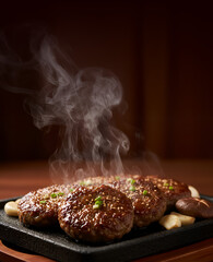 Tteokgalbi &ndash; Traditional Korean Grilled Beef Patty on Dark Background