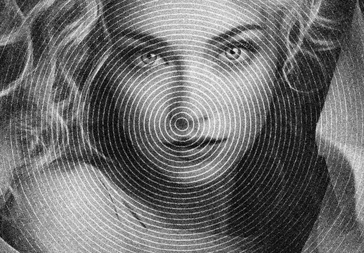 B&W Circle Printing Photo Effect Spiral Print Focus Font