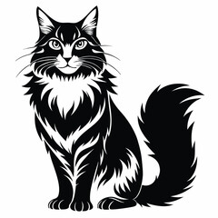 Obraz premium maine coon cat line art silhouette vector illustration