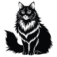 Obraz premium maine coon cat line art silhouette vector illustration