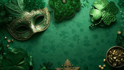 Green Decorations and a Mask for a Celebration in a Festive Setting During a Holiday Event