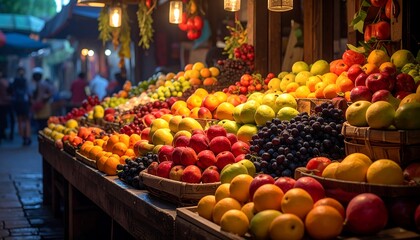 Vibrant fruit display at an outdoor market