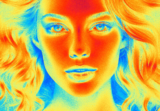 Red And Blue Halftone Heatmap Photo Effect
