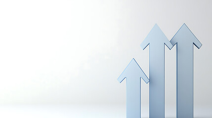 Three ascending light blue arrows symbolize growth & upward trends. Clean, modern design on a white background conveys progress. Ideal for financial themes.