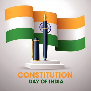 Constitution day of india graphic with national flag and fountain pen