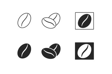 Collection of coffee bean icons in various styles and arrangements