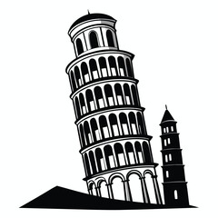 Obraz premium leaning tower line art silhouette vector illustration