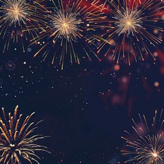 Colorful of fireworks display background with sparks and empty copyspace for text or wishes on night sky background.