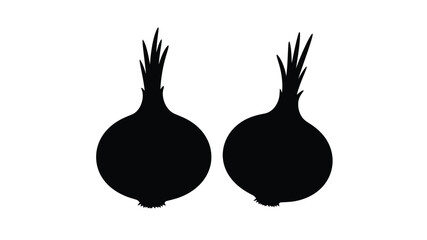 Simple silhouette depiction of two dark onions against a white background