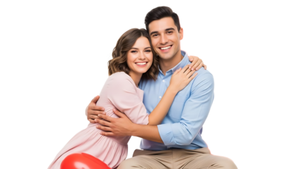 A happy couple embracing each other on transparent background