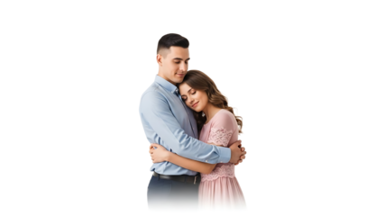 A loving couple embracing each other warmly on transparent background