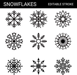 Editable Stroke Snowflake Icons Set | Minimal Winter Snow Crystal Vector Collection | Snowflakes Vector Icons set | Christmas Snowflakes sign | Happy new year icon snowflakes