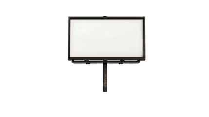 A blank rectangular led screen on a stand against a black background