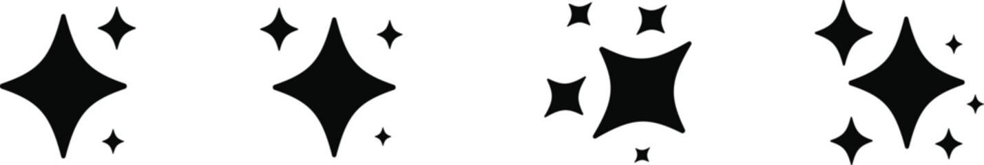 Stylized sparkle starburst graphics with luminous contrast and simple abstract shapes, created for fantasy themes, digital illustrations, celebratory visuals, and modern design accents.