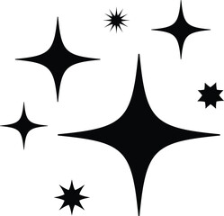 Collection of minimalist sparkle and shining star vector symbols featuring bold contrast and smooth edges, ideal for branding, app icons, fantasy themes, visual highlights, and modern graphic layouts.
