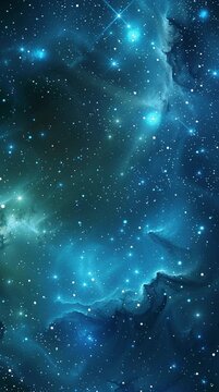 Deep space background with blue nebula clouds and shining bright stars in universe