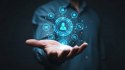 Hand holding digital on dark background digital dark background