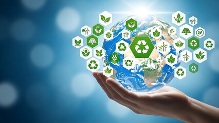 Hand holding globe with green eco-friendly ecology
