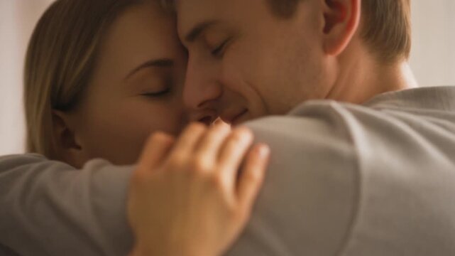 Couple Embracing and Kissing Intimately.