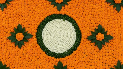 Traditional Indian Marigold and Jasmine Flower Wall Decoration