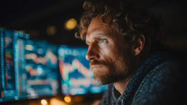 digital finance professional studying a forex and crypto trading chart focusing on blockchain market trends investment planning stock analysis and economic growth strategies - Powered by Adobe