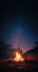 Campfire Under a Starry Night Sky - A Warm and Inviting Scene.