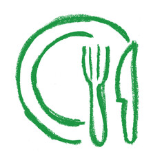 Fork Knife Dish Icon Crayon Chalk Drawing Vector