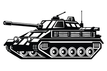 stylized military tank line art silhouette vector illustration