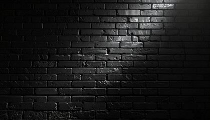 Black Brick Wall Texture with Soft Light Background. Clean dark background ideal for typography, branding, posters, web headers and modern design projects.