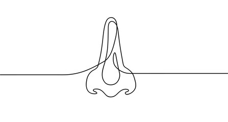 One line drawing of human nose, minimalist facial anatomy illustration, simple modern abstract vector graphic for medical design
