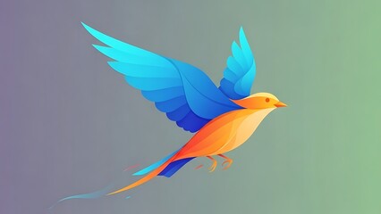 A vibrant illustration of a colorful bird in flight against a gradient background