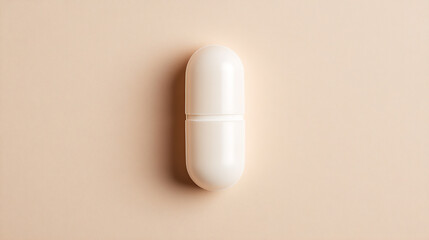 Elevated close-up of a white container on a beige background, emphasizing minimalism and pharmaceutical aesthetic. Perfect for healthcare and product showcase contexts. Clean lines, soft tones.