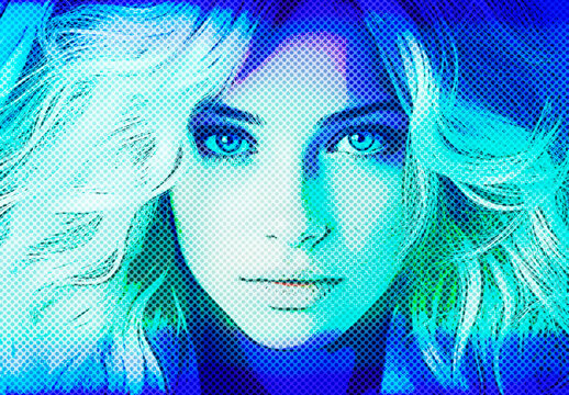 Blue Pop Art Halftone Photo Effect