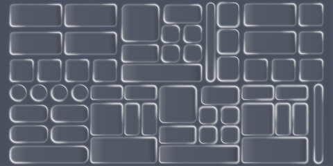 Liquid glass smartphone interface isolated. White ui light frame square and circle banner with shine stroke. Control center widget for smartphone and web app, vector illustration.