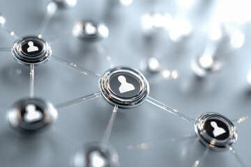 Conceptual digital network with interconnected profile icons symbolizing modern communication and social connectivity in a sleek futuristic design