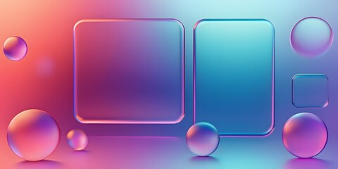 3D glassmorphism background design. Glass overlay effect isolated on abstract background with liquid gradient shapes. Glassmorphism background banner with transparent glass frame template.