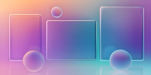 3D glassmorphism background design. Glass overlay effect isolated on abstract background with liquid gradient shapes. Glassmorphism background banner with transparent glass frame template.